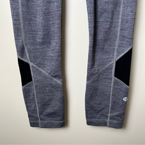 Lululemon Women’s Pace Rival Crop Leggings Black Gray Size 4 Pockets Mid Rise - Picture 3 of 13